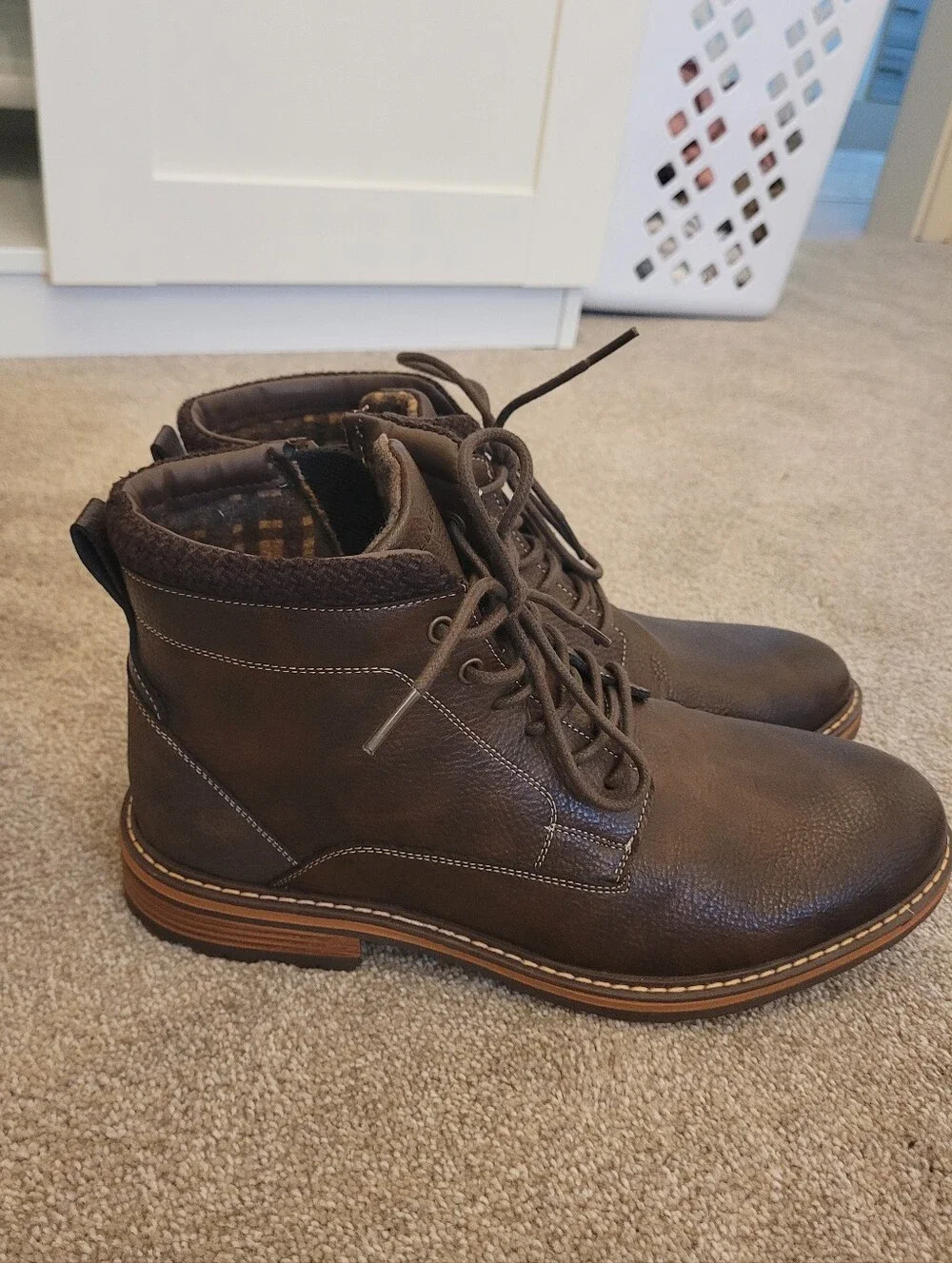 NEW Perry Ellis Portfolio Mens Sebastian Lace Up Side Zip Brown Leather Boots 9